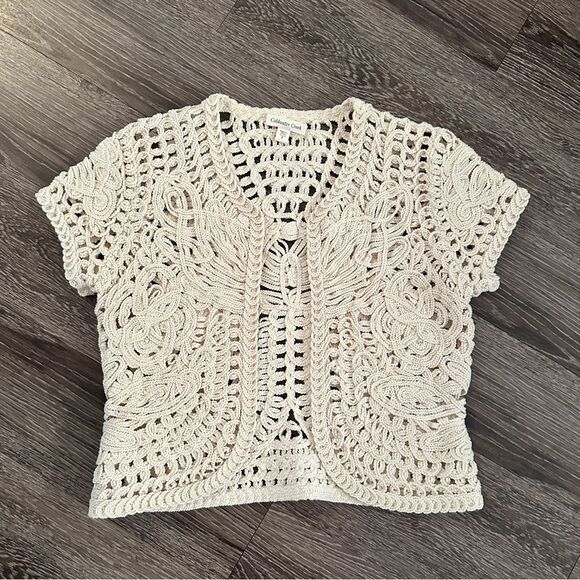 Coldwater Creek Thick Crochet Short Sleeve Open Bolero - Picture 1 of 9